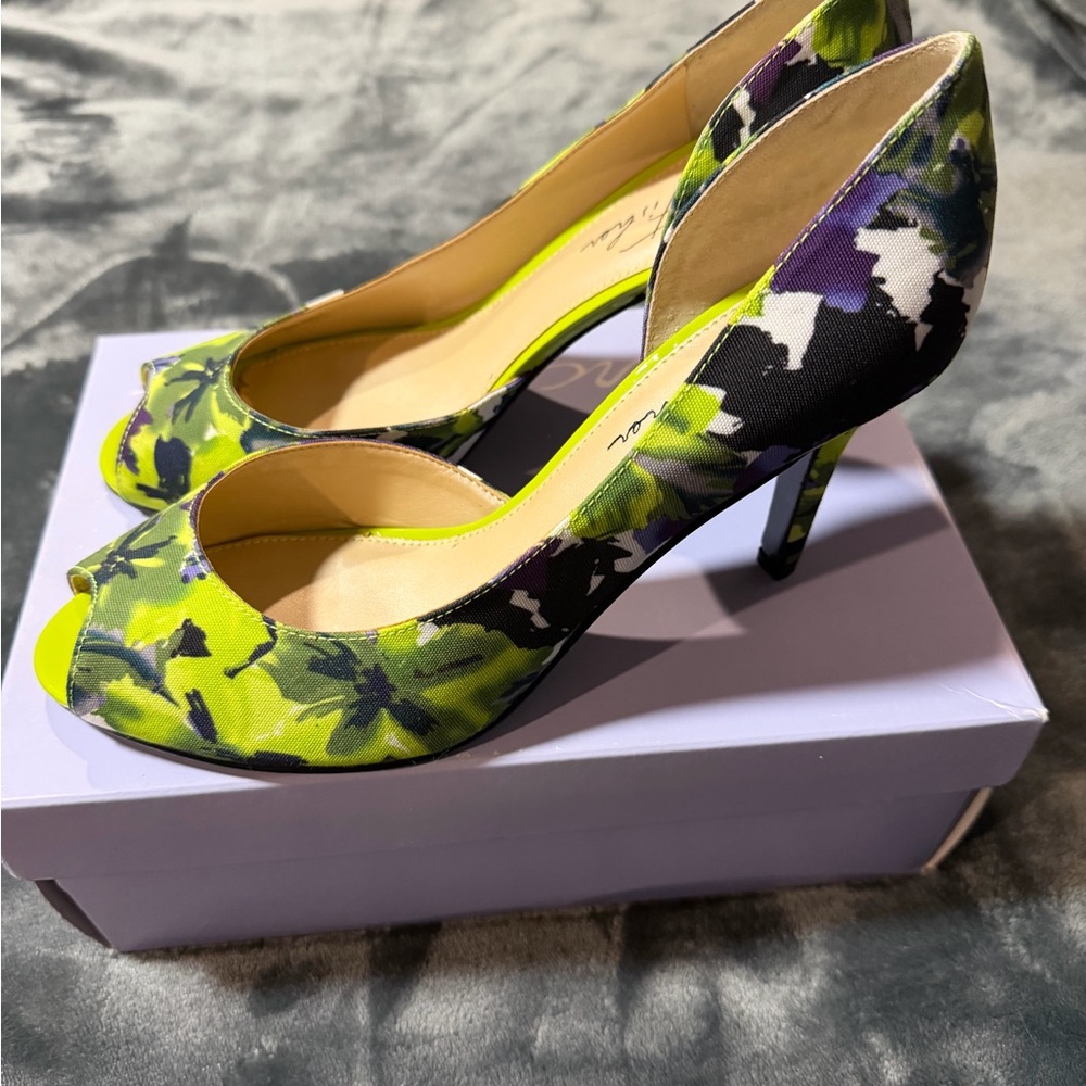 Marc Fisher Vibrant Floral Peep-Toe Heels